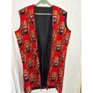 Felvis Original Lion Graphic Vest Mens XL Red Longline Sleeveless Duster Coat